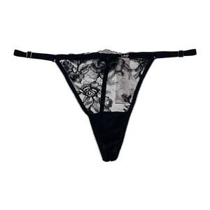Victoria's Secret Rose Lace Adjustable V-String Panty Black Size Medium